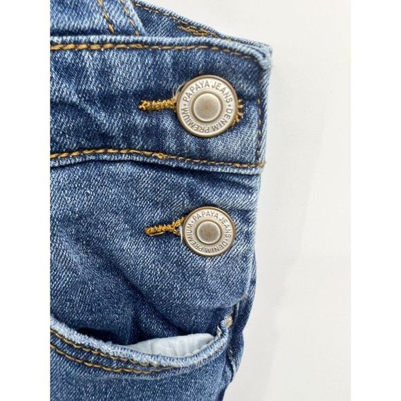 Papaya Women's Blue Denim High Rise Distressed Sleeveless Overalls Size Large - Picture 9 of 10